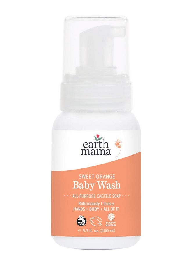 Earth Mama Sweet Orange Baby Liquid Wash Foaming Hand Soap, Organic All Purpose Body Wash for Sensitive Skin, Castile Soap with Coconut Oil, Shea Butter, Calendula, & Aloe, 5.3 fl oz