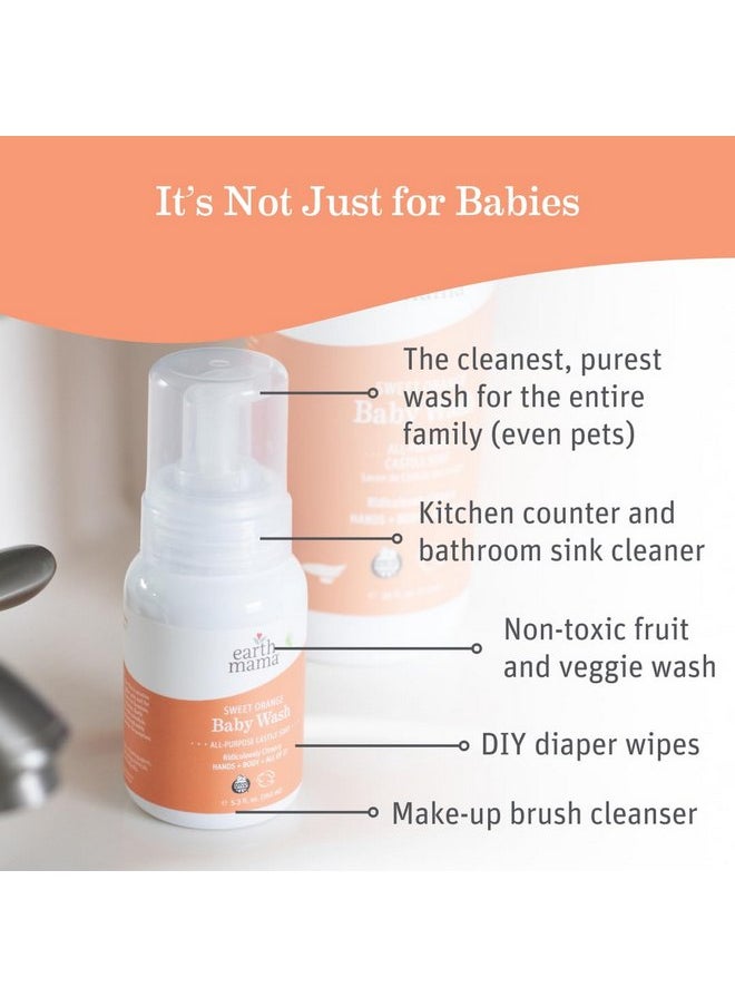 Earth Mama Sweet Orange Baby Liquid Wash Foaming Hand Soap, Organic All Purpose Body Wash for Sensitive Skin, Castile Soap with Coconut Oil, Shea Butter, Calendula, & Aloe, 5.3 fl oz