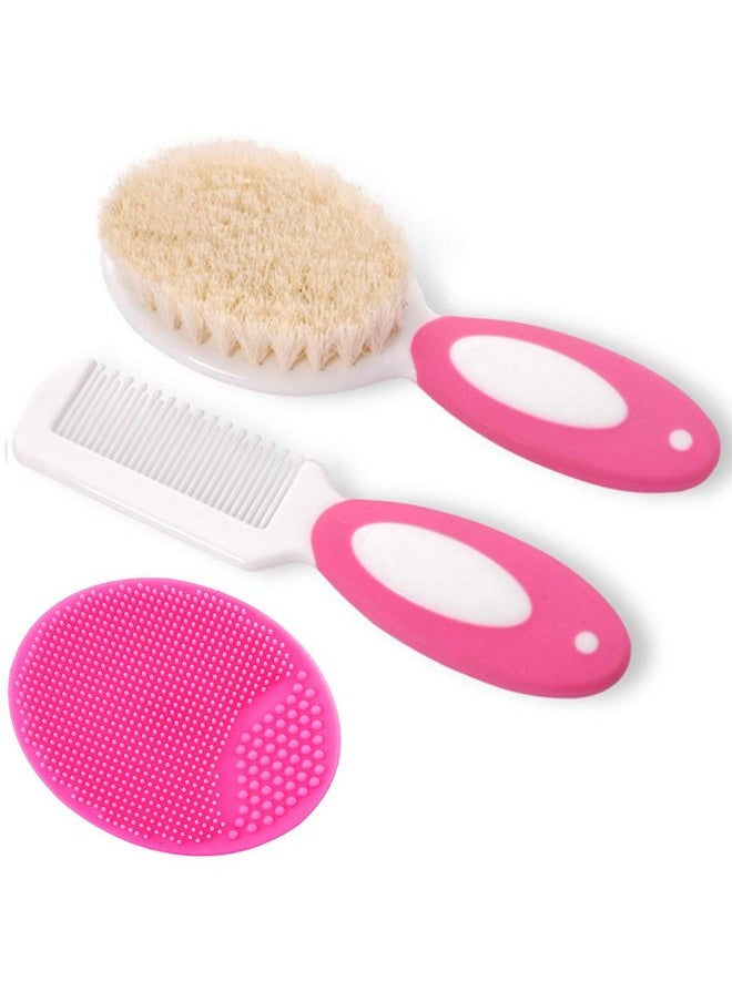 Baby Hair Brush and Comb Set for Newborns & Toddlers | Natural Soft Goat Bristles | Ideal for Cradle Cap | Perfect Baby Registry Gift (Red)