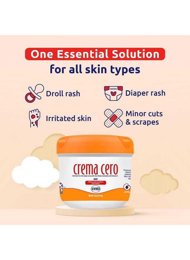 Crema Cero Diaper Rash Cream for Baby with Zinc Oxide and Calendula - High-Strength Diaper Cream for Quick Relief and Protection - Hydrating and Soothing Baby Balm - Calendula 3.9 oz