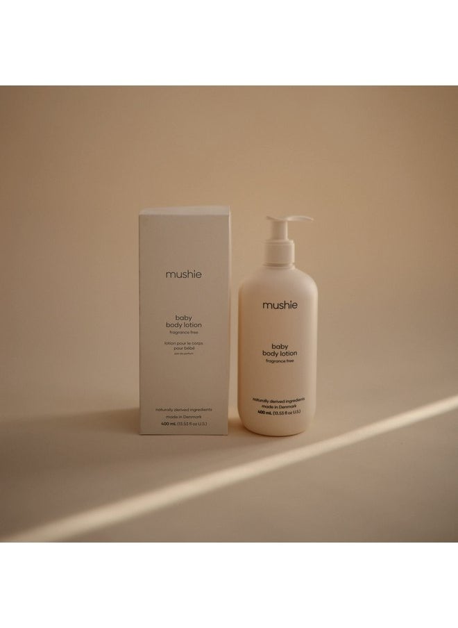 mushie Baby Organic Body Lotion | Moisturize, Soothe, and Hydrates Dry Skin | Made in Denmark, 13.53 fl oz (Fragrance Free)