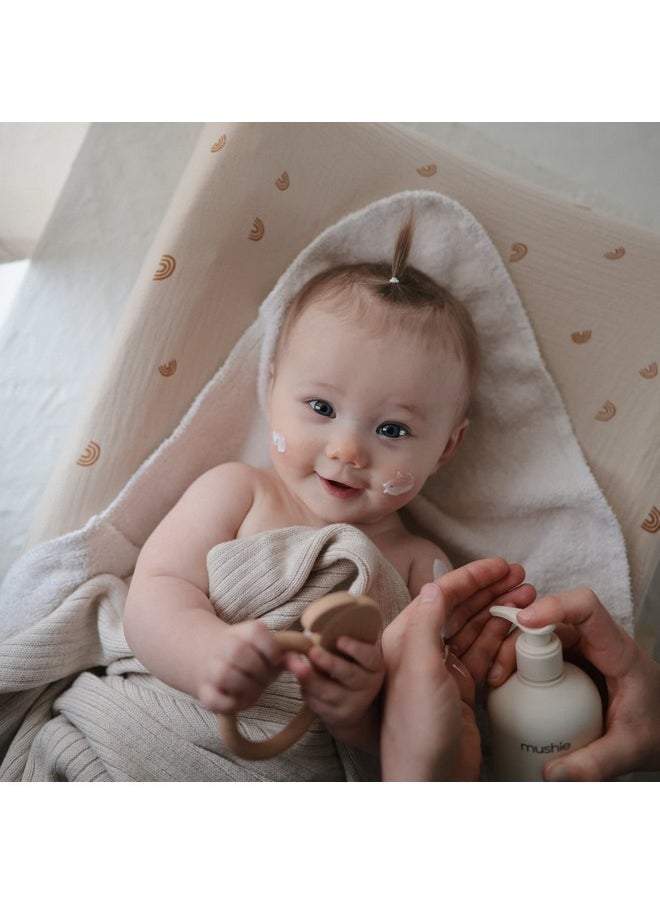 mushie Baby Organic Body Lotion | Moisturize, Soothe, and Hydrates Dry Skin | Made in Denmark, 13.53 fl oz (Fragrance Free)