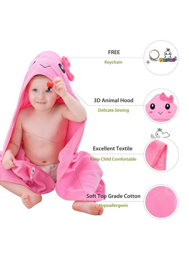 MICHLEY Unisex Baby Animal Hooded Bath Towel Soft Cotton Beach Swimming Washcloth for 0-6T, Pink