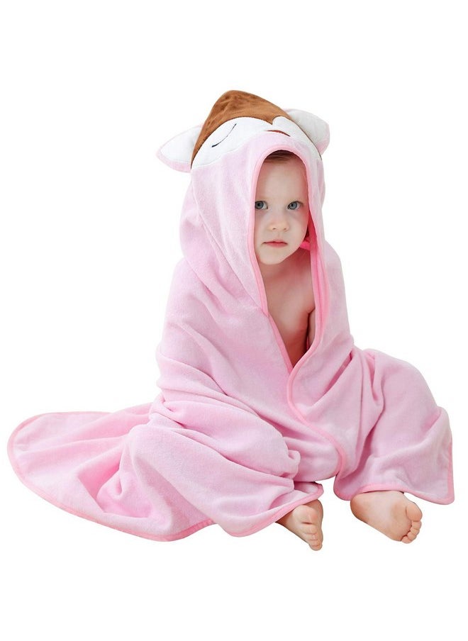 MICHLEY Unisex Baby Animal Hooded Bath Towel Soft Cotton Beach Swimming Bathrobe for 0-6T, Pink Fox