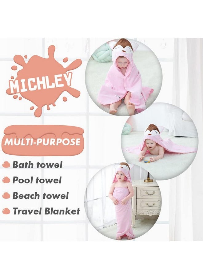 MICHLEY Unisex Baby Animal Hooded Bath Towel Soft Cotton Beach Swimming Bathrobe for 0-6T, Pink Fox