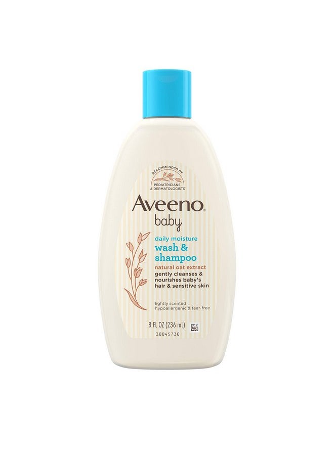 Aveeno Baby Daily Moisture Gentle Bath Wash & Shampoo with Natural Oat Extract, Hypoallergenic, Tear-Free & Paraben-Free Formula For Sensitive Hair & Skin, Lightly Scented, 8 fl. oz