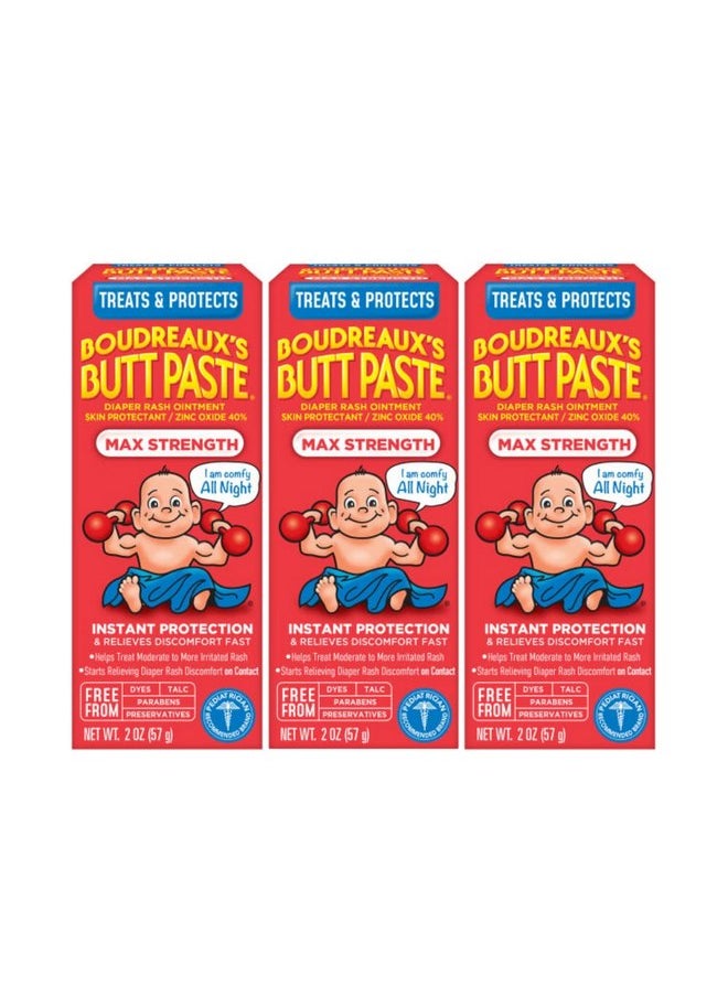 Boudreaux's Butt Paste Maximum Strength Diaper Cream, 2 Ounce (3 Pack)