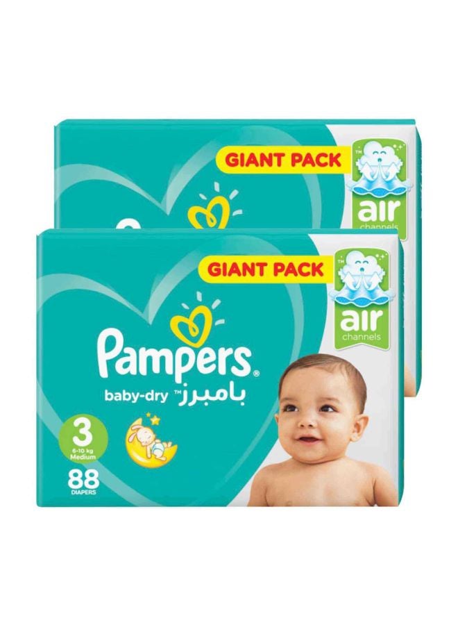 Pack Of 2 Baby-Dry Diapers, Size 3, Midi, 5-9 Kg, 88 Count