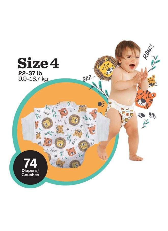 Hello Bello Diapers, Size 4 (22-37 lbs) - 74 Count of Premium Disposable Baby Diapers in Wildcats & Snacktime Designs - Hypoallergenic with Soft, Cloth-Like Feel