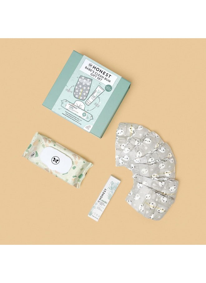 The Honest Company Babe's Clean Bum Gift Set | Diapering + Newborn Essentials | 99% Water Wipes (60 ct), Diaper Rash Cream (2.5 oz), Clean Conscious Diapers (Size 1, 7 ct)