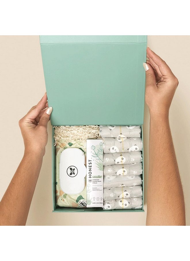 The Honest Company Babe's Clean Bum Gift Set | Diapering + Newborn Essentials | 99% Water Wipes (60 ct), Diaper Rash Cream (2.5 oz), Clean Conscious Diapers (Size 1, 7 ct)