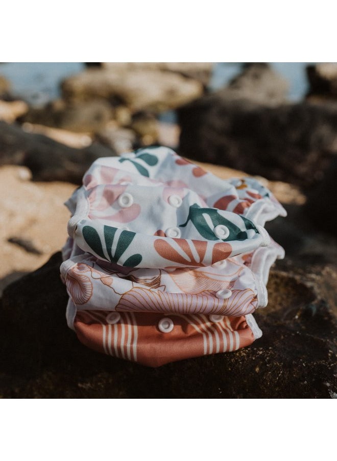 Reusable Swim Diapers and Wet Bag - One Size Fully Adjustable - Tropical 3 Pack with Wet Bag by Nora's Nursery