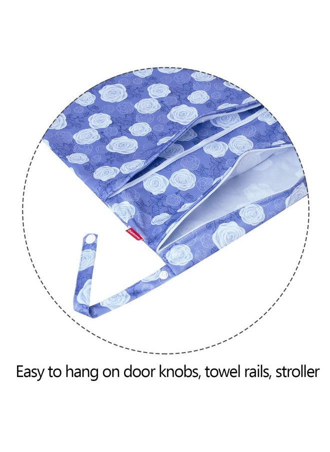 Damero 3Pcs Wet Dry Bag for Cloth Diaper, Swimsuit, Clothes, Ideal for Travel, Exercise, Daycare, Roomy and Water-Resistant(Purple Flowers)