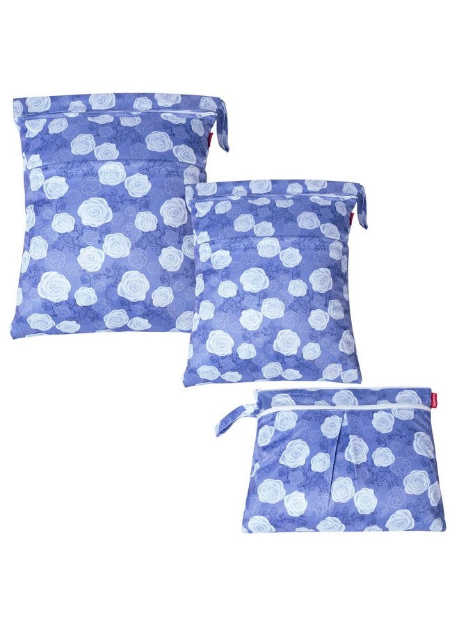 Damero 3Pcs Wet Dry Bag for Cloth Diaper, Swimsuit, Clothes, Ideal for Travel, Exercise, Daycare, Roomy and Water-Resistant(Purple Flowers)