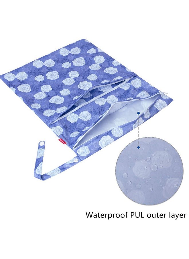 Damero 3Pcs Wet Dry Bag for Cloth Diaper, Swimsuit, Clothes, Ideal for Travel, Exercise, Daycare, Roomy and Water-Resistant(Purple Flowers)