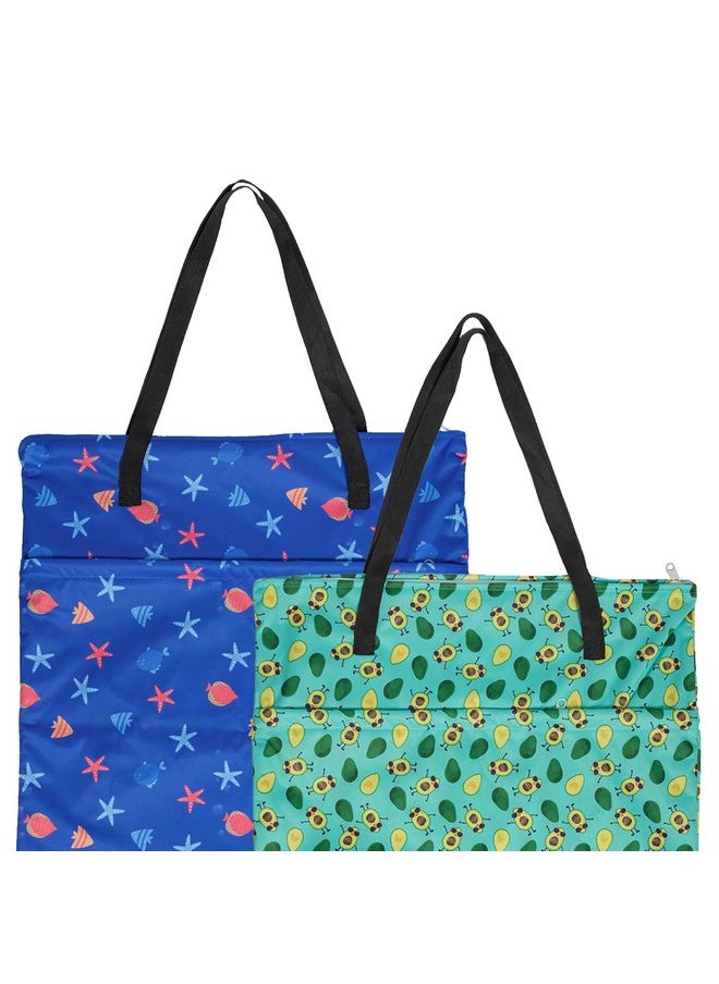 ALVABABY 2 Pack Large Wet Dry Bag Waterproof Hanging Cloth Diaper with Double Zippered Pockets 25x18 inches (Avocados and starfish)
