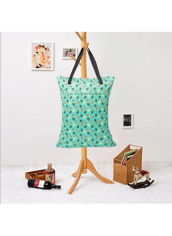 ALVABABY 2 Pack Large Wet Dry Bag Waterproof Hanging Cloth Diaper with Double Zippered Pockets 25x18 inches (Avocados and starfish)