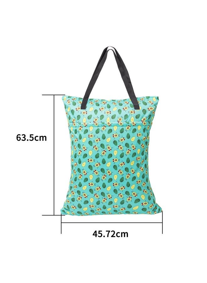 ALVABABY 2 Pack Large Wet Dry Bag Waterproof Hanging Cloth Diaper with Double Zippered Pockets 25x18 inches (Avocados and starfish)