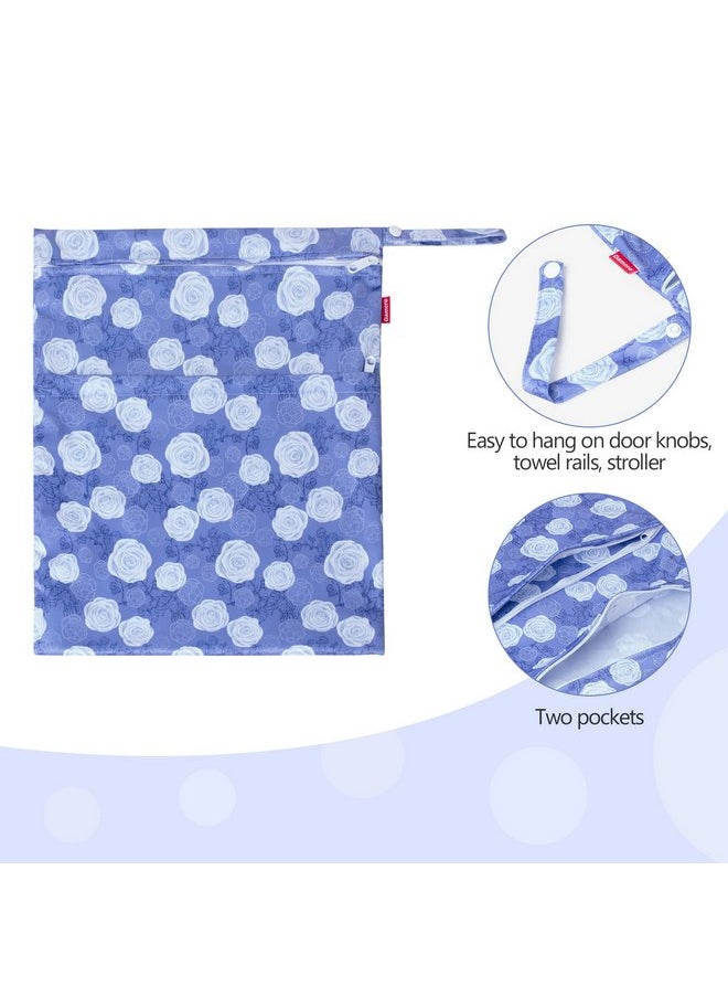 Damero 2 Pcs Wet Dry Bag for Cloth Diaper, Swimsuit, Clothes, Water-Resistant Reusable Wet Bag for Travel, Exercise, Beach, Pool, Daycare, Purple Flowers