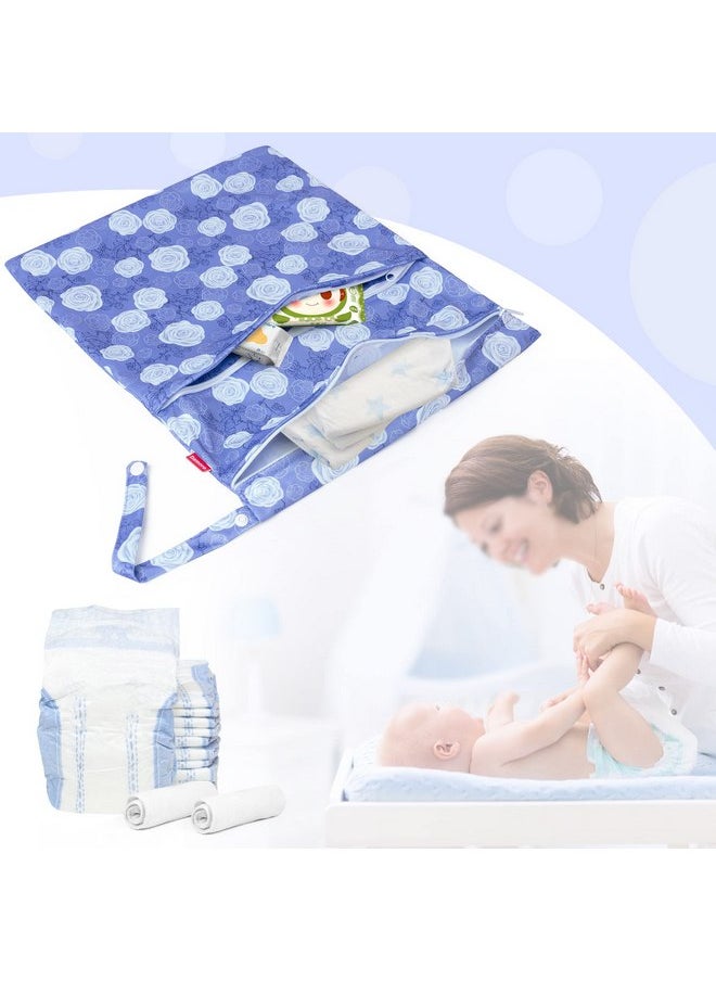 Damero 2 Pcs Wet Dry Bag for Cloth Diaper, Swimsuit, Clothes, Water-Resistant Reusable Wet Bag for Travel, Exercise, Beach, Pool, Daycare, Purple Flowers