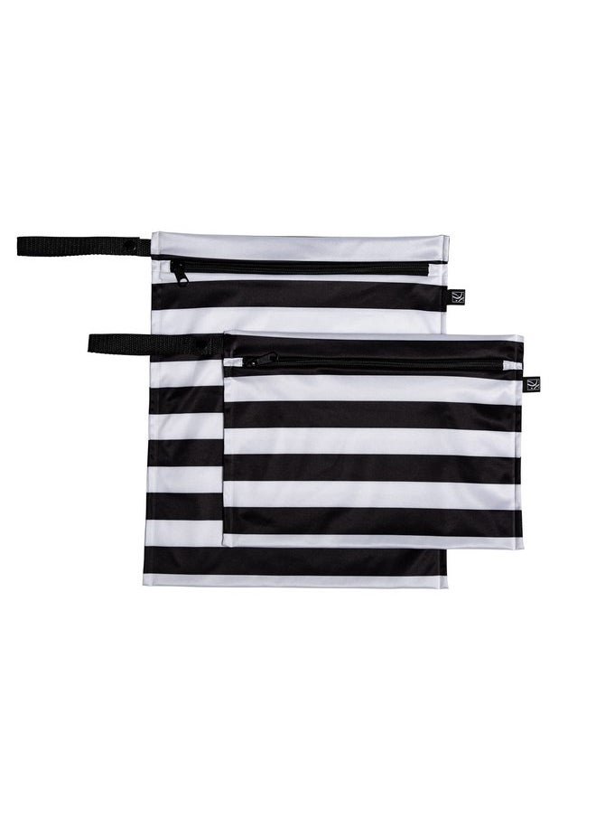 J.L. Childress Waterproof Wet and Dry Bags - 2 Pack - Leak-Proof, Machine-Washable Wet Dry Bags - Reusable Bags for Travel, Beach, Cloth Diapers, Wet Clothes, Swimsuits, Gym - Black/White Stripe