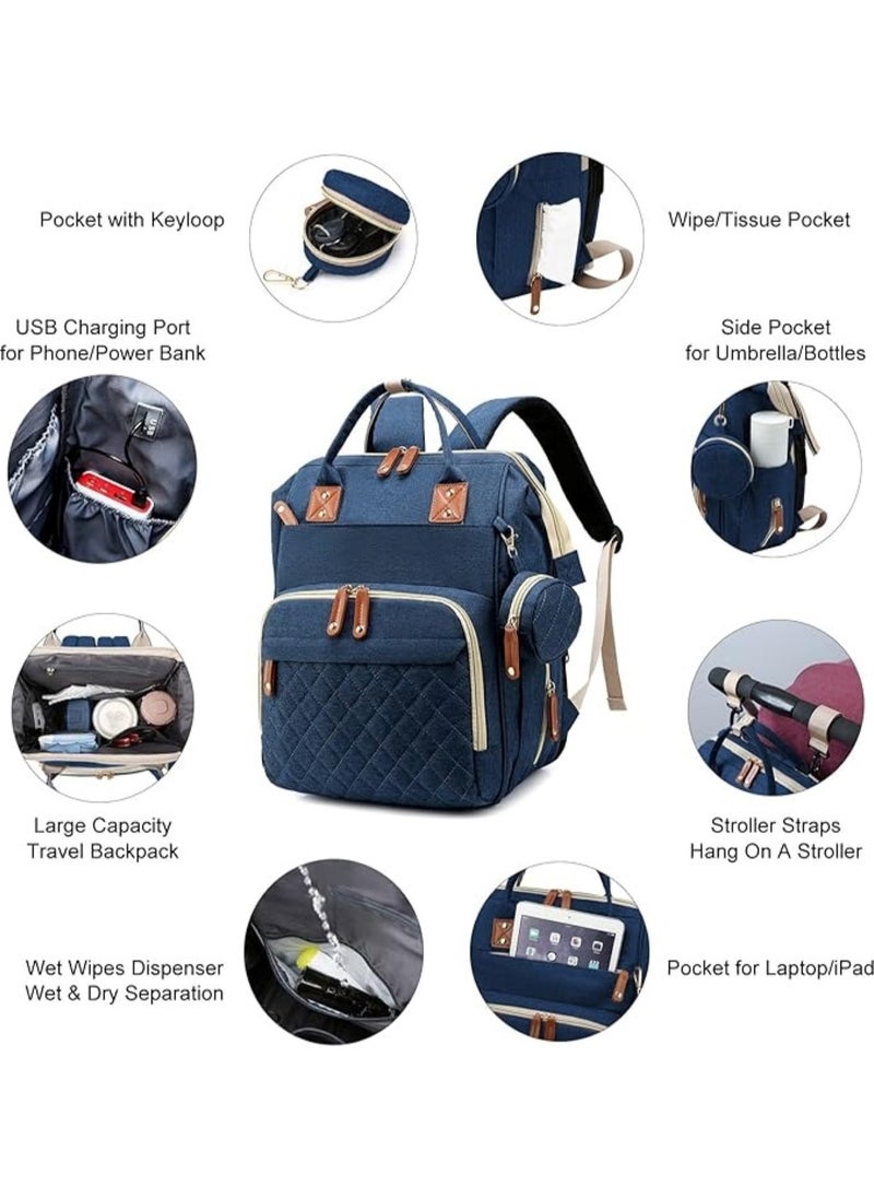 Multifunction Travel Backpack Maternity Baby Changing Bag, Large Capacity, Waterproof, Stylish Blue