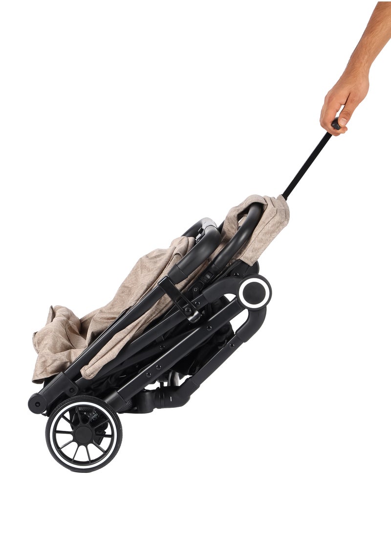 Ultimate Comfort Baby Pram - Lightweight, Foldable, Adjustable Seat, Retractable 3-Tier Canopy & Peek-A-Boo Window, Ultimate Ease Baby Carriage for Infants & Toddlers, 0-4 Years (BEIGE)
