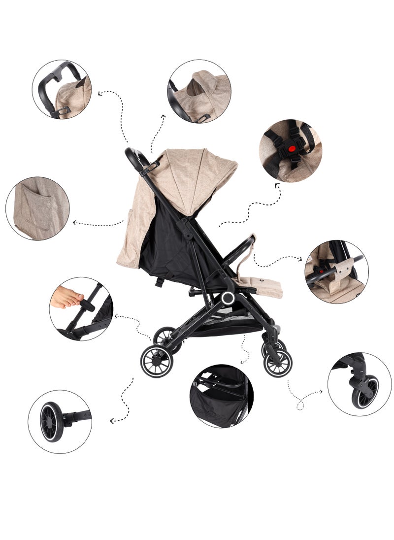 Ultimate Comfort Baby Pram - Lightweight, Foldable, Adjustable Seat, Retractable 3-Tier Canopy & Peek-A-Boo Window, Ultimate Ease Baby Carriage for Infants & Toddlers, 0-4 Years (BEIGE)