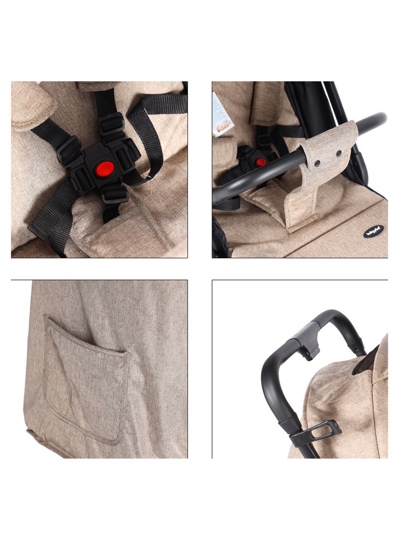 Ultimate Comfort Baby Pram - Lightweight, Foldable, Adjustable Seat, Retractable 3-Tier Canopy & Peek-A-Boo Window, Ultimate Ease Baby Carriage for Infants & Toddlers, 0-4 Years (BEIGE)