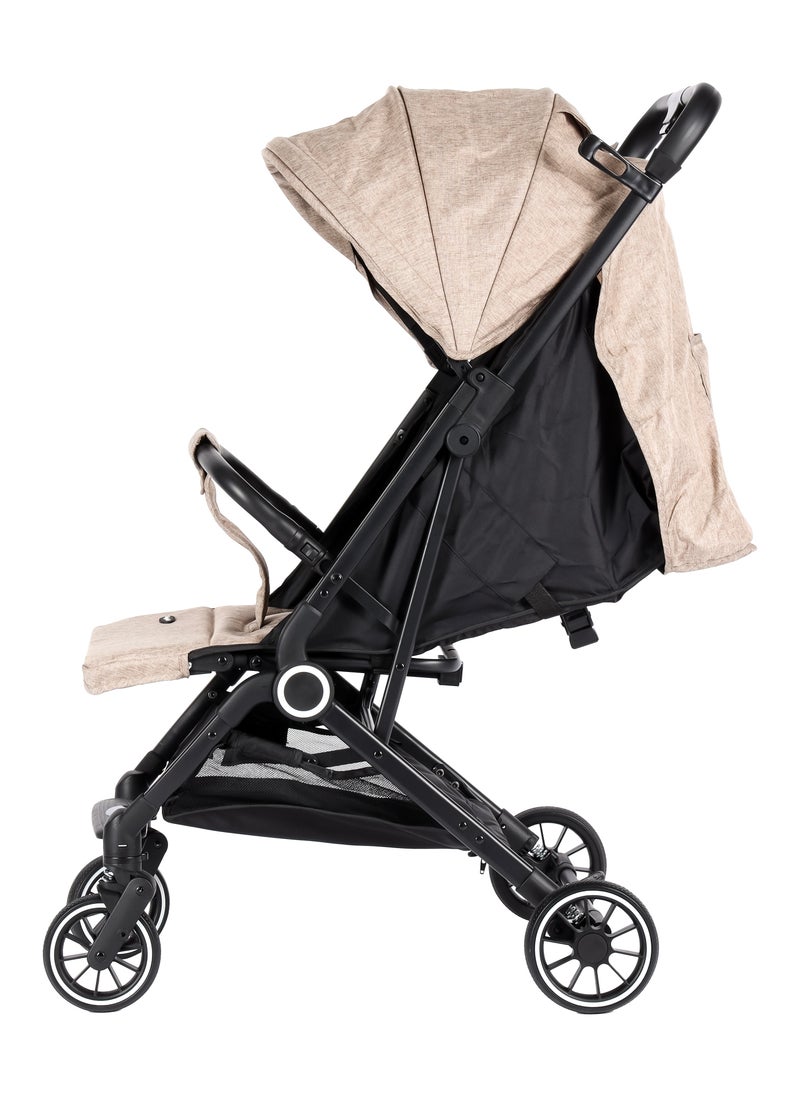 Ultimate Comfort Baby Pram - Lightweight, Foldable, Adjustable Seat, Retractable 3-Tier Canopy & Peek-A-Boo Window, Ultimate Ease Baby Carriage for Infants & Toddlers, 0-4 Years (BEIGE)