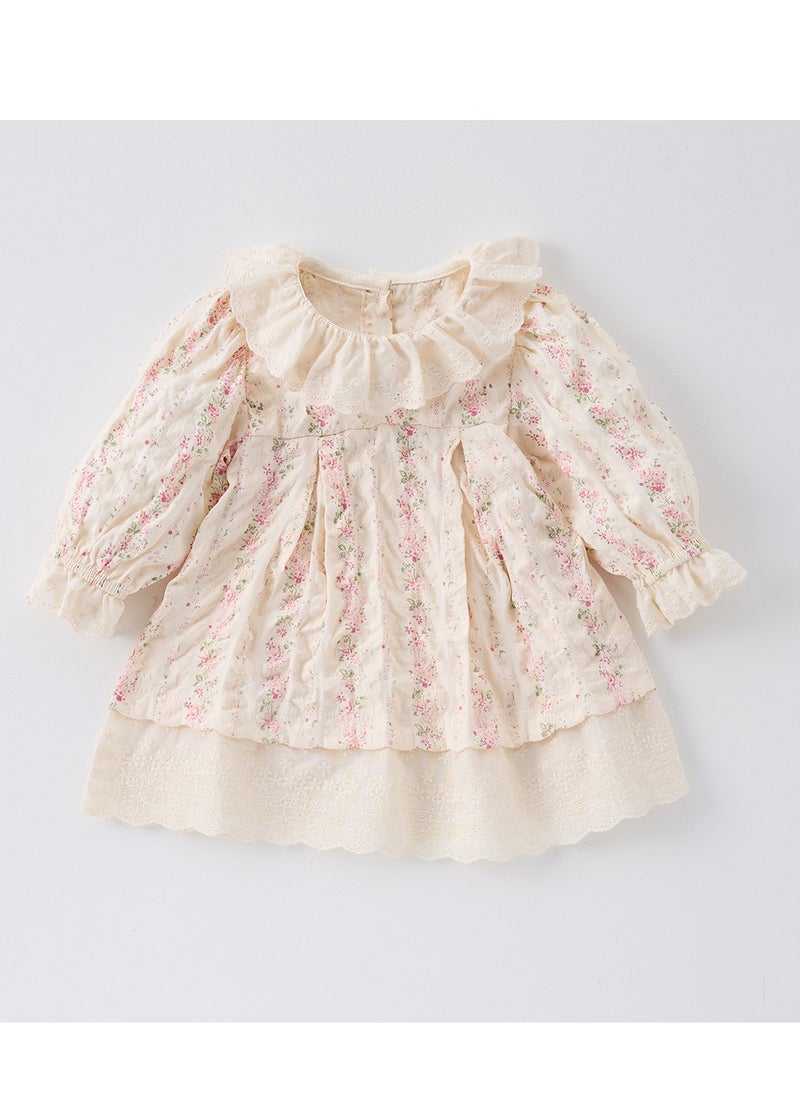 Girl's Lace Collar Dress, Sweet Floral Princess Dress