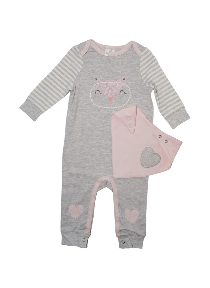 Bambimici -  2-Piece Baby Owl Cozy Romper Set – Grey & Pink