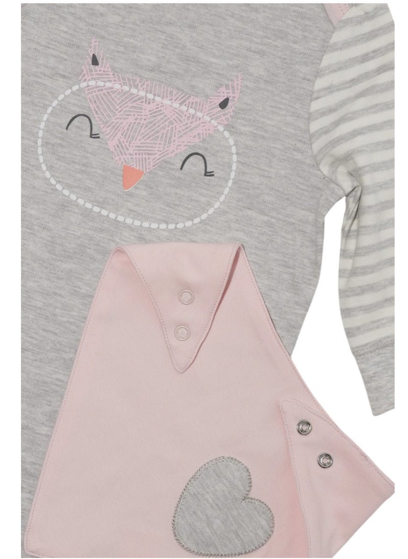Bambimici -  2-Piece Baby Owl Cozy Romper Set – Grey & Pink