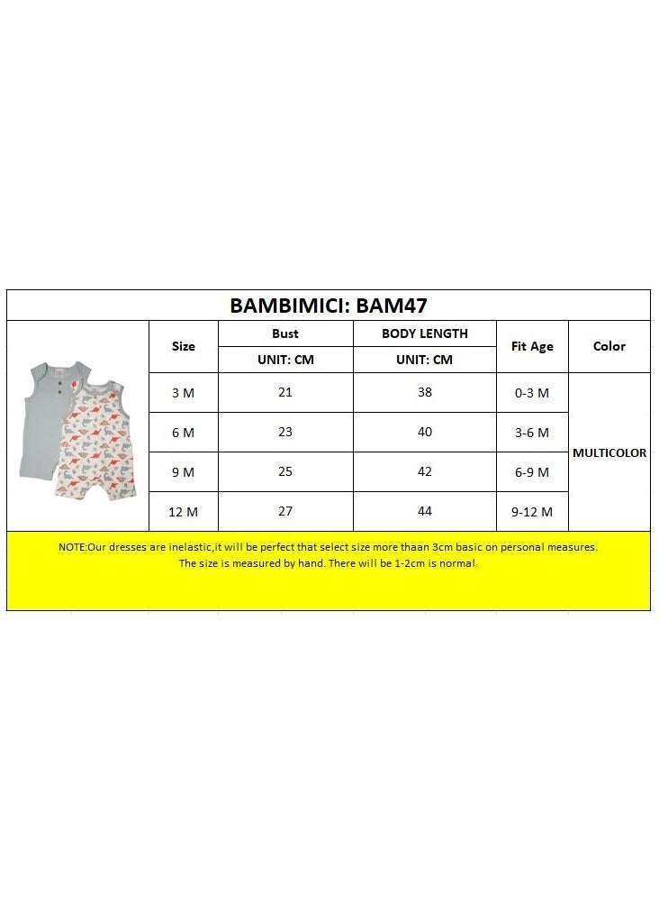 Bambimici Liam 2- Piece Sleeveless Dinosaur Printed Baby BodySuit - Multicolor