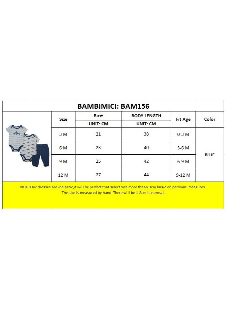 Bambimici Shark Print Short Sleeve with Pyjama 3-Piece