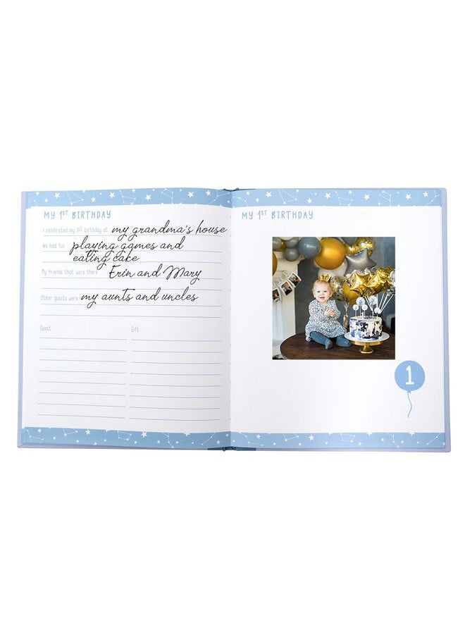 Little Blossoms Constellation Baby Memory Book, First 5 Years Baby Milestone Book, Pregnancy Journal, Gender Neutral Newborn Keepsake, With Ink Pad For Baby's Handprint or Footprint, Blue