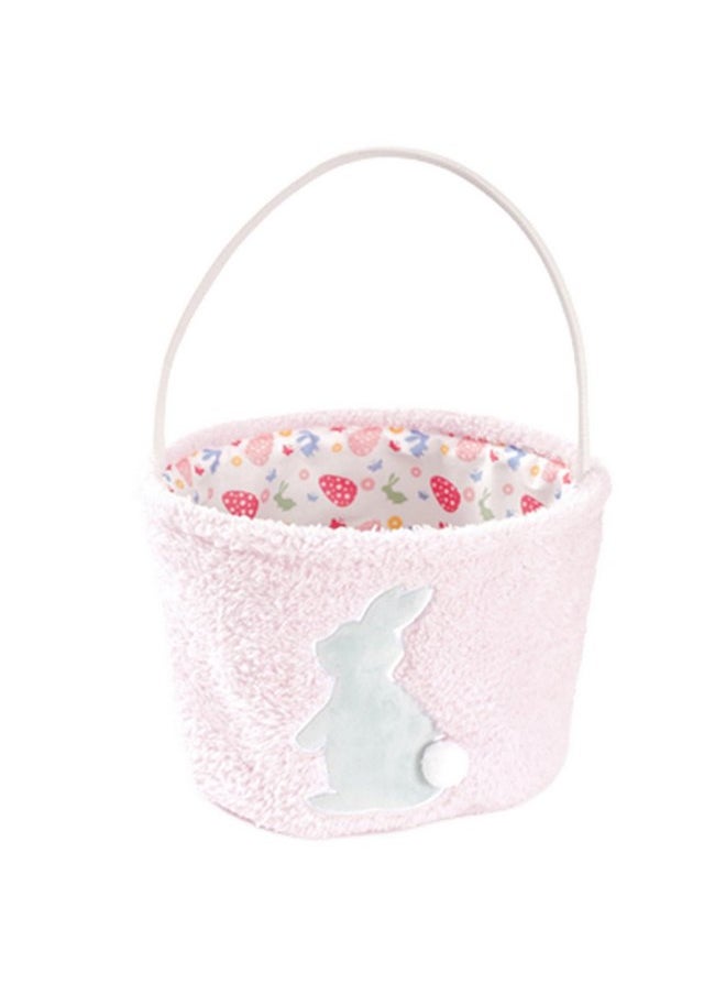 Easter Basket for Kids, Flannel Easter Baskets for Easter Eggs Hunting, Bunny Easter Basket with Handle, Cute Rabbit Easter Bags for Girls & Boys, Baby Easter Basket for Candy, Toys, Gifts (Pink)