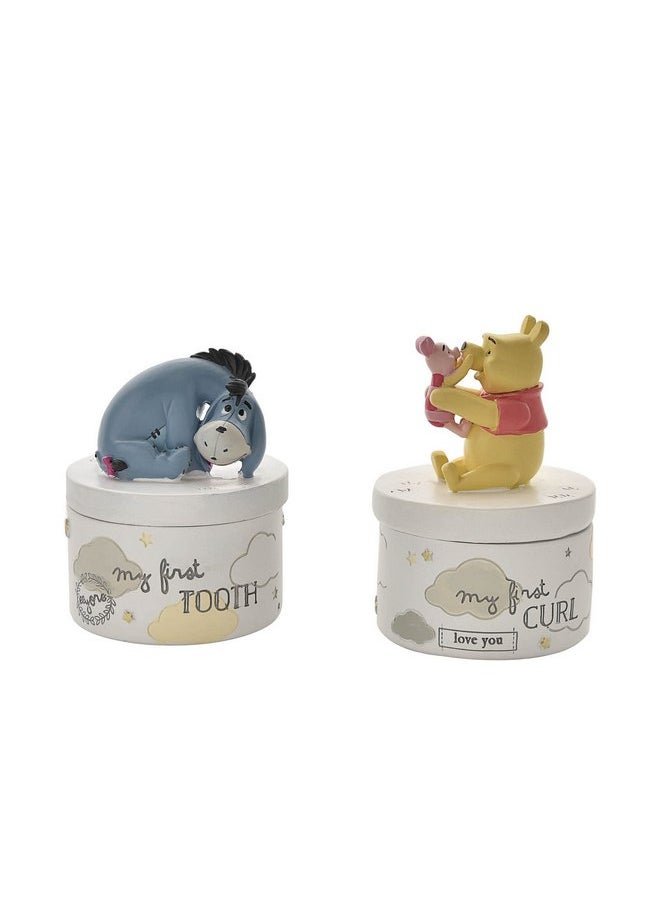 Happy Homewares Magical Beginnings 3D Resin My First Tooth and Curl Pots Winnie, Piglet and Eeyore - Ideal for Baby Shower or New Born - Officially Licensed