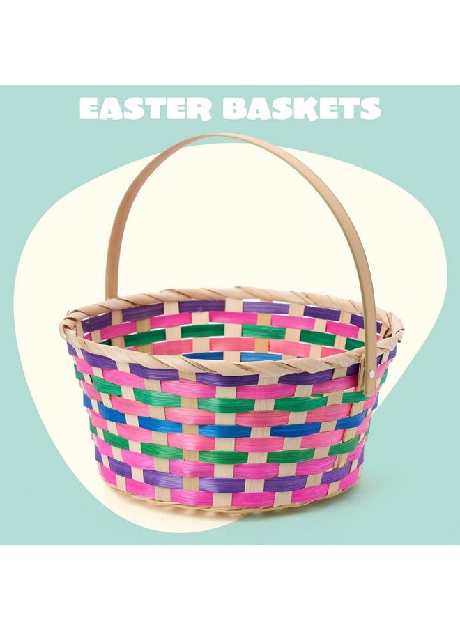 JOYIN Easter Basket, Colorful Round Woven Goodie Basket with Folding Handle, Empty Gift Basket for Girls Boys Easter Egg Hunt, Kids Easter Party Treats, Filled with Party Favors