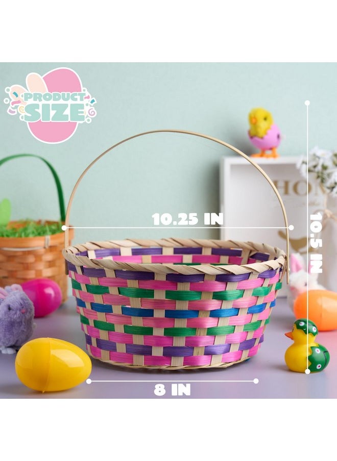 JOYIN Easter Basket, Colorful Round Woven Goodie Basket with Folding Handle, Empty Gift Basket for Girls Boys Easter Egg Hunt, Kids Easter Party Treats, Filled with Party Favors