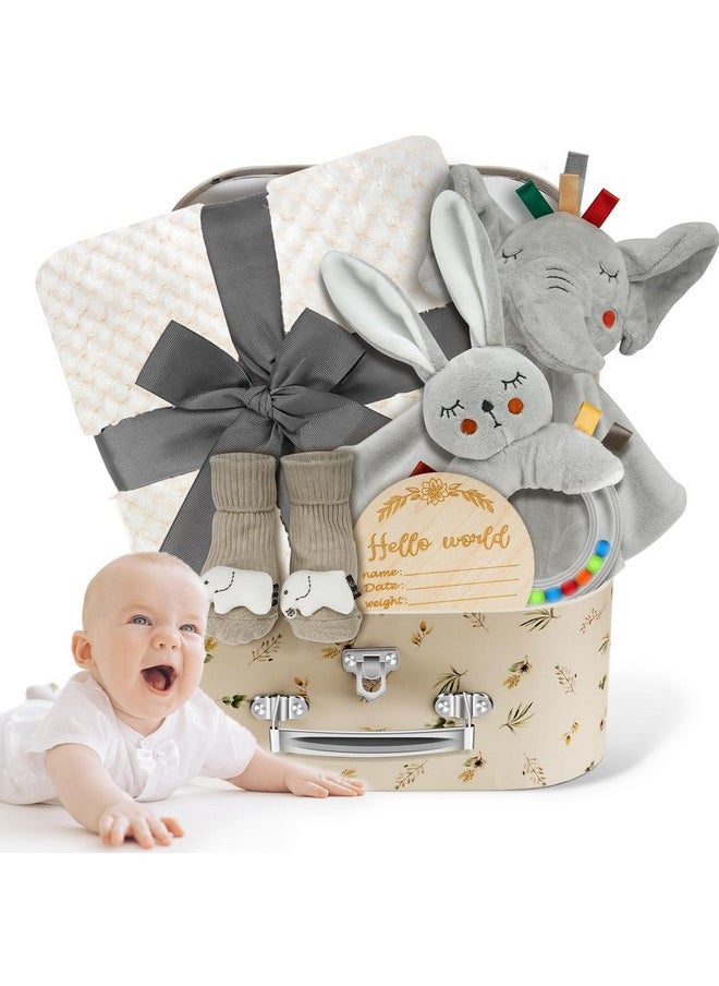 Baby Boy Gift Basket Set, Unique Baby Gift Basket Set, New Baby Boy Gift Basket, New Baby Gift Basket Set with Baby Blanket, Baby Rattle, Bunny, Keepsake Milestone, Elephant Toy, Baby Socks