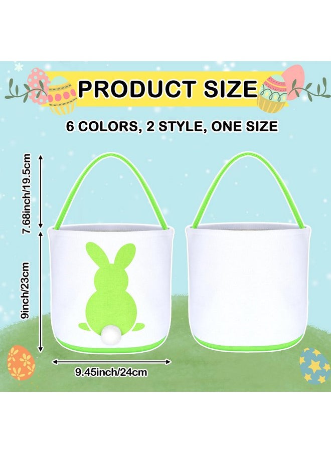 Jexine 12 Pcs Easter Bunny Basket Bags Bulk for Kids Gift Bucket Easter Eggs Hunt Basket with Handle Bunny Tote Bag Carry Bucket Rabbit Fluffy Tails Bags for Easter Party Decorations (Colorful Style)