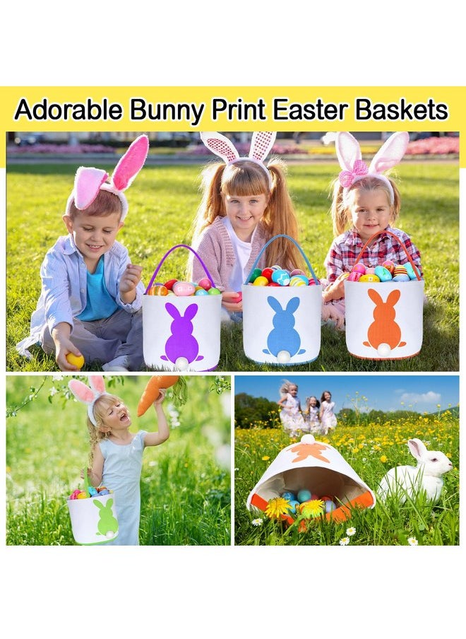 Jexine 12 Pcs Easter Bunny Basket Bags Bulk for Kids Gift Bucket Easter Eggs Hunt Basket with Handle Bunny Tote Bag Carry Bucket Rabbit Fluffy Tails Bags for Easter Party Decorations (Colorful Style)