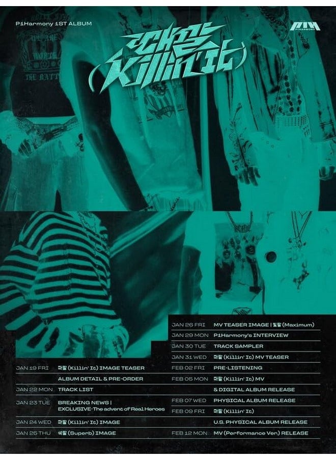 DREAMUS P1HARMONY 때깔 Killin' It 1st Album CD+Folded Poster on Pack+Photobook+Thanks to Postcard+Sticker+Polaroid+Selfie+Unit photocard+Tracking Sealed P1H (Superb Version)