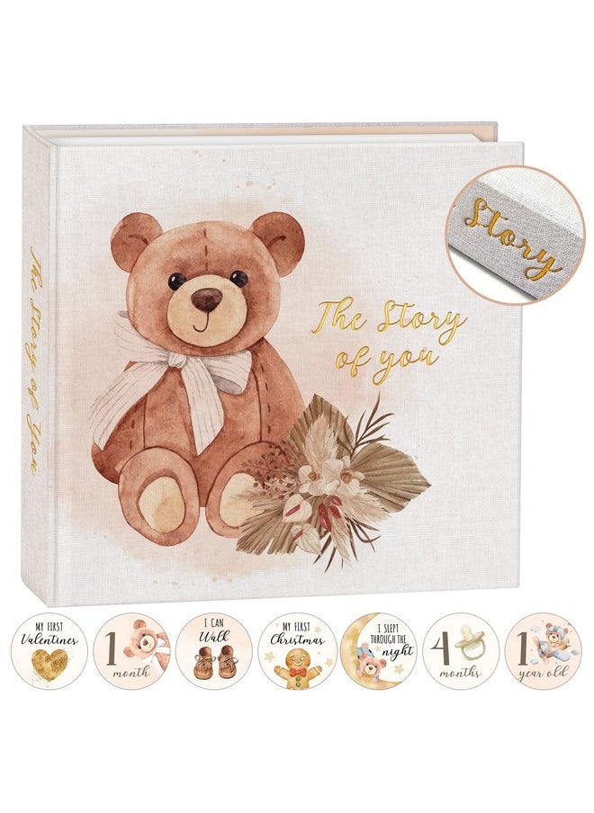 Elegant Design Baby Memory Book for Boy or Girl, Baby 5 Years Journal with Keepsake Sleeve, First Time Mom must have with 24 Baby Milestone Stickers, Scrapbook or Photo Album.