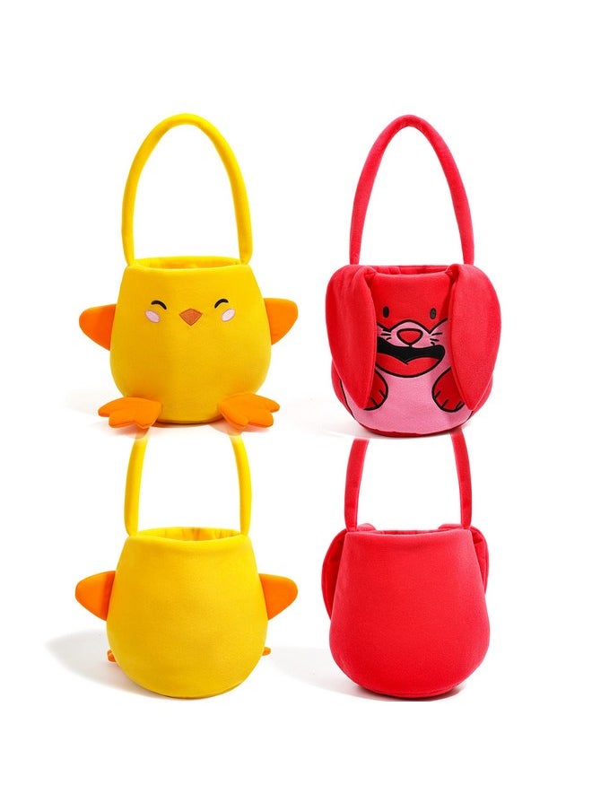 JOYIN 2 Pcs Plush Easter Basket, Cute Bunny & Chicken Basket with Handles for Baby Kids Easter Egg Hunting, Party Supplies, Decorations, Candy Gifts Storage