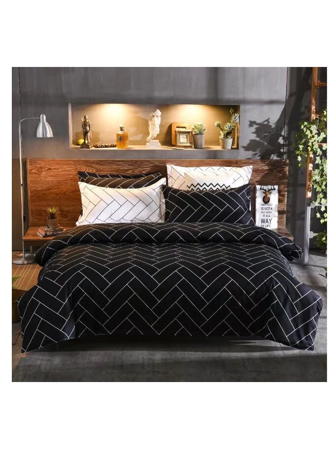 DUOMA HOME  soft cotton duvet cover set , king size ,6pcs set,1duvet cover 220×240cm,1fit sheet 200×200+25cm,4pillow cases, black white