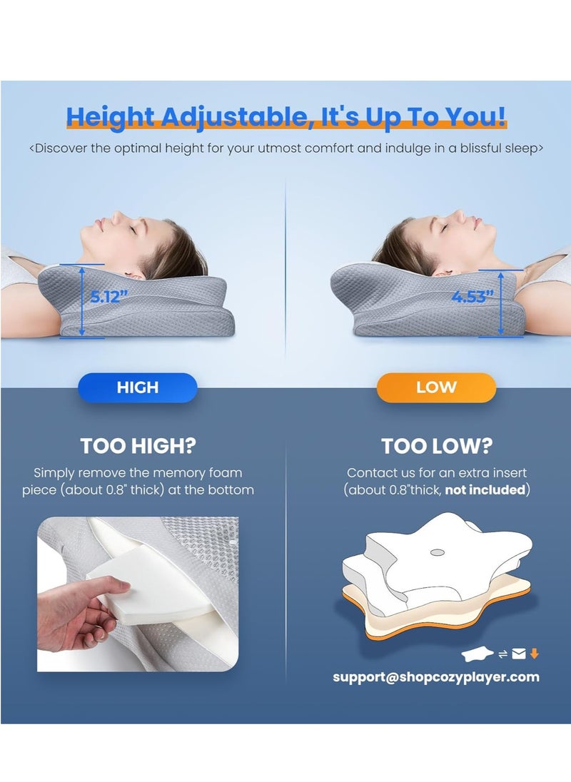 Ultra Pain Relief Cooling Pillow for Neck Support, Adjustable Cervical Pillow Cozy Sleeping, Odorless Ergonomic Contour Memory Foam Pillows, Orthopedic Bed Pillow for Side Back Stomach Sleeper