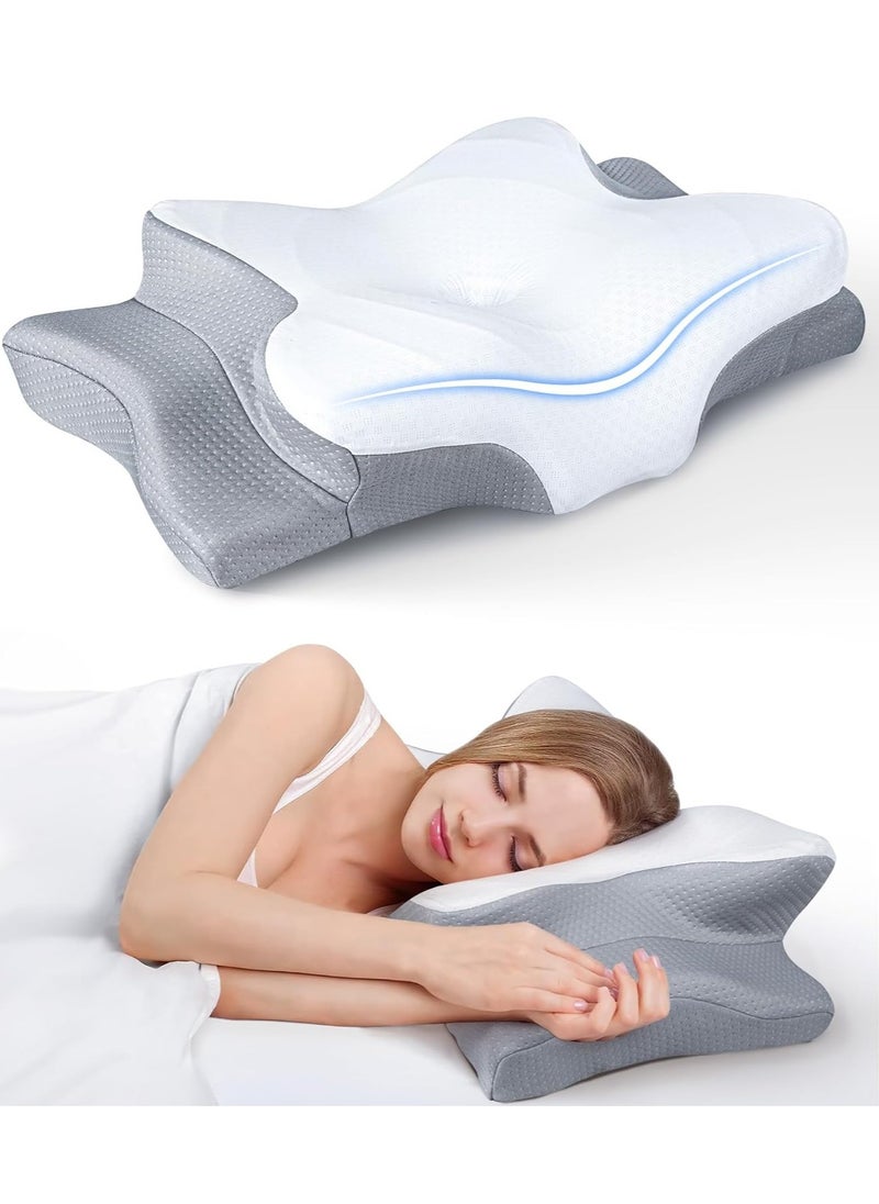 Ultra Pain Relief Cooling Pillow for Neck Support, Adjustable Cervical Pillow Cozy Sleeping, Odorless Ergonomic Contour Memory Foam Pillows, Orthopedic Bed Pillow for Side Back Stomach Sleeper