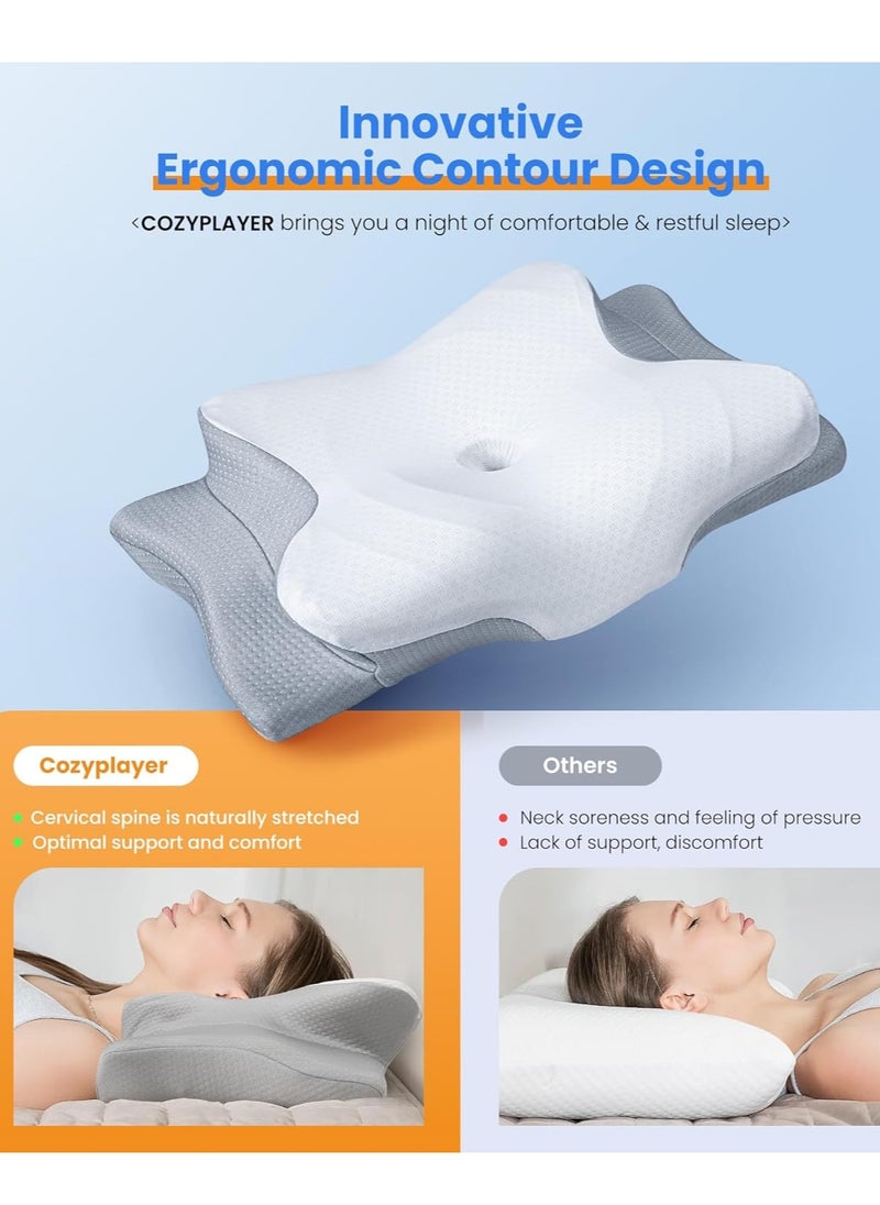 Ultra Pain Relief Cooling Pillow for Neck Support, Adjustable Cervical Pillow Cozy Sleeping, Odorless Ergonomic Contour Memory Foam Pillows, Orthopedic Bed Pillow for Side Back Stomach Sleeper